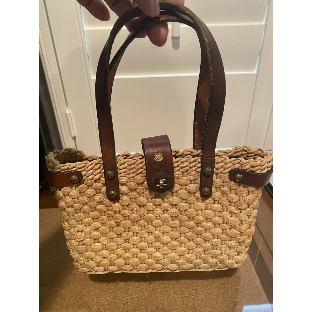 Vintage John Romain Straw & Brown Leather Purse Unique Rare 60's - 70's 3-70